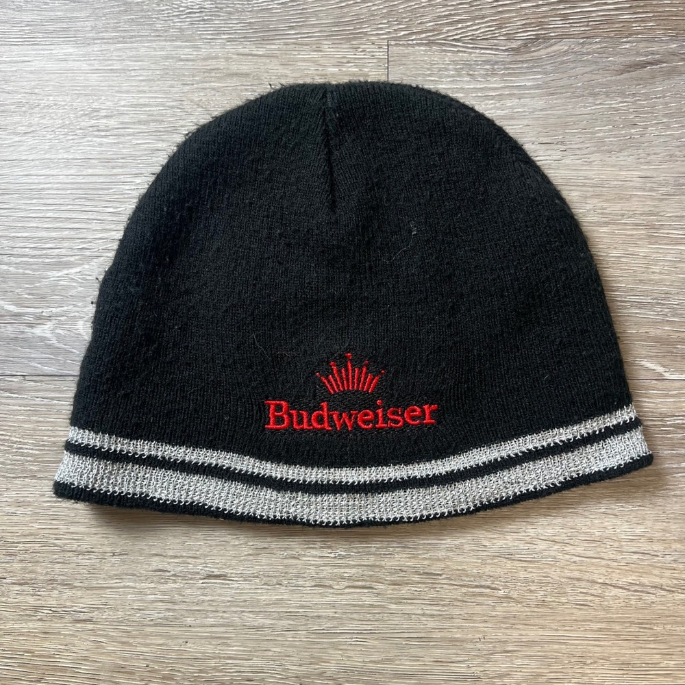 Budweiser Bud Light Beanie Unisex OS Black Reversible Knit Striped Beer Hat